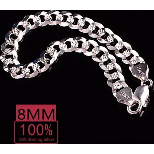 KASANIER 1pcs 100% S925 Sterling Silver Men Bracelet 8MM Charm Bracelet Bangles for Men 925 Silver Bracelets Mens Jewelry