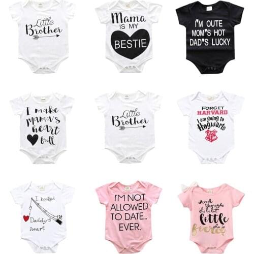 For Newborn Bodysuit Infant Clothes Cotton Babe Boys Girls Romper Summer Letter Short Sleeve Jmupsuit Overalls Costumes Unisex
