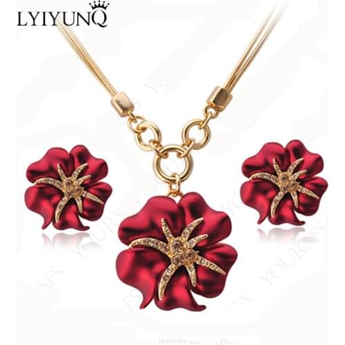 LYIYUNQ Europe And America Classic Flower Earrings Pendant Necklace Jewelry Sets For Women Fashion Brand Starfish Jewelry Set