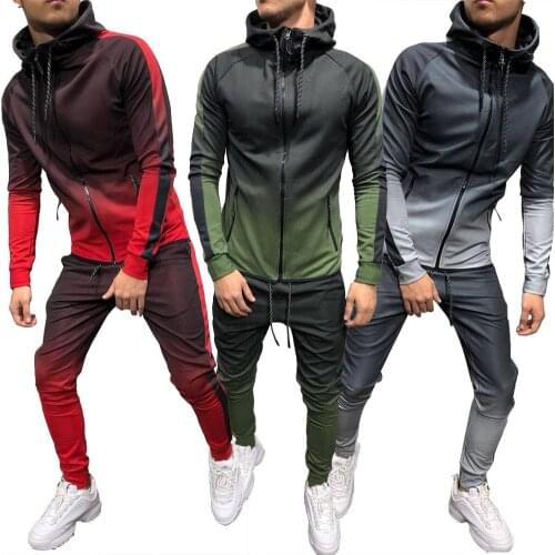 2019 Nylon Men Tracksuit Gradient Color Sport Sweat Suit Hoodie Trousers Pants Set Track Suits Male Mens Sportswear Set