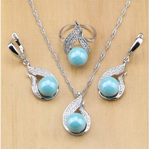 Beautiful Beads Freshwater Pearl 925 Silver Bridal Jewelry Set For Women Drop Earrings/Pendant/Ring/Necklace Set