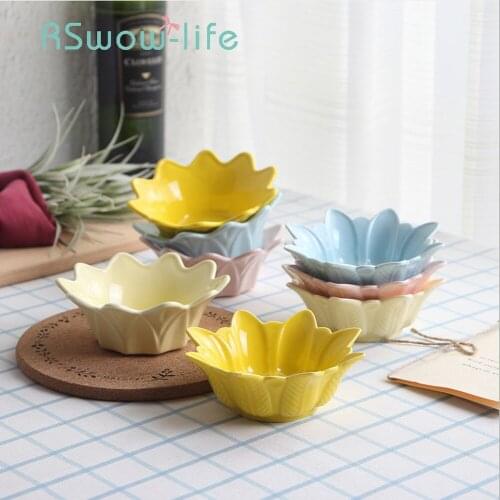 Creative Flower Bowl Glazed Ceramic Dish Irregular Tableware Salad Bowl Sauce Dishes Candy Dish For Kitchen Supplies