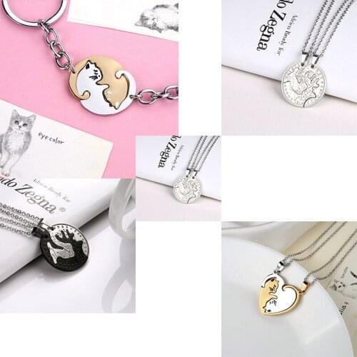 Animal Pendant 2Pcs Puzzle Cat Keychain Of Lover Couple Valentines Gift