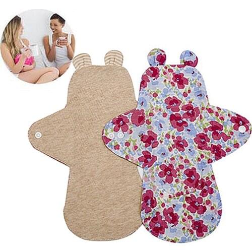 Reusable Washable Soft Cotton Floral Print Sanitary Napkin Towel Menstrual Pad Flowerpattern rabbit ear shape design fashionable