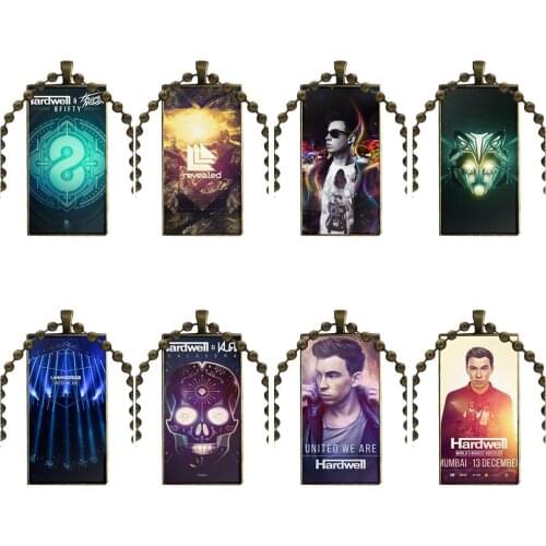 For Girls Fashion Glass Cabochon Pendant Necklace Women Bronze Color Choker Rectangle Necklace Famous Hardwell Dj Electro Music