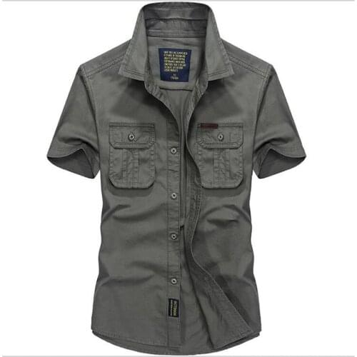 Mens Shirts Military Style Short Sleeve 100% Cotton Shirt,Chest Double Pocket,Loose Workers working Shirt