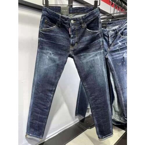 2021DSQUARED2 Mens/Womens Dark Jeans Fashion Slim Simple Washed All-Match Elastic Denim Trousers 021-1