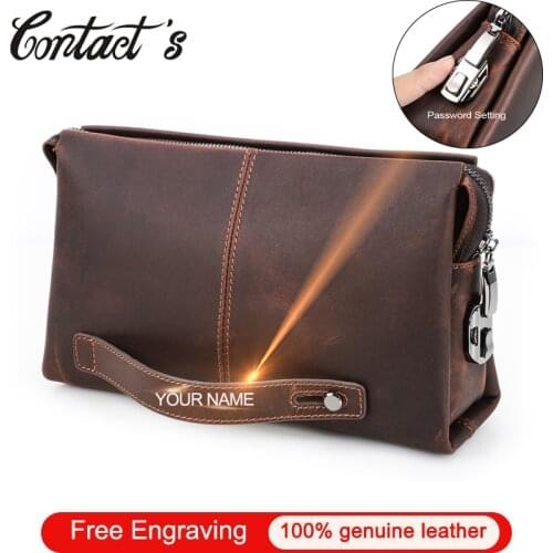 Contacts Business Men Clutch Bag Large Capacity Crazy Horse Leather Long Purse Phone Pouch Passcard Pocket Leather Men Wallet
