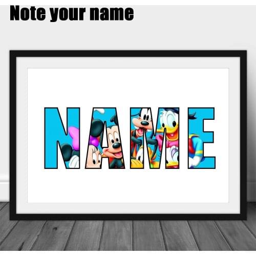 DIY Customize Disney Themed NAME Word Art Print MARVEL Movie Poster MICKEY MOUSE Canvas Painting Kid Birthday Gift Home Decor