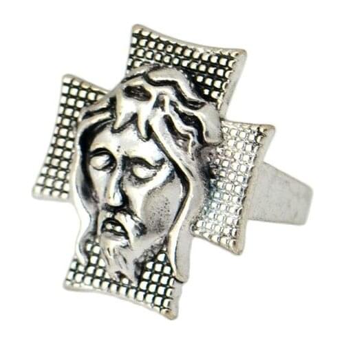 NEW 12pcs/lot The Suffering Jesus Cross Ring Zinc Alloy Rings Fashion Catholic Christian Religious Jewelry Wholesale Mix Size