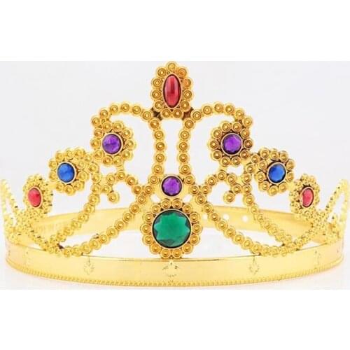 10pcs Queen and King Crown Hairband With Acrylic Stone Golden and Silver Color Plastic Adustable Size For Adult and Children