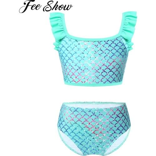 2-8T Little Girls Summer Two Pieces Swimwear Fish Scales Tankini Swimsuit Top with Briefs Set Beachwear Swimming Bathing Suit
