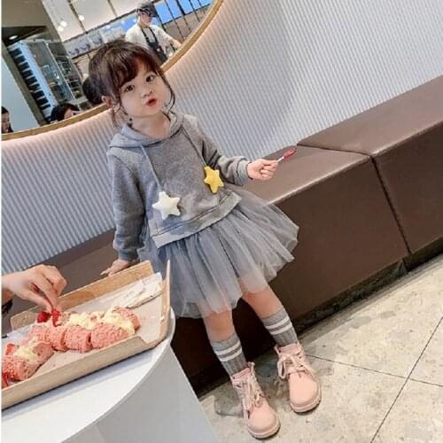 2019 Baby Girl Stars Hoodies Dress Velvet Inside Girls Kids Winter Casual Princess Dresses Children Vestidos Clothes