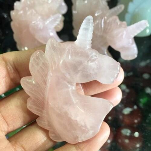 2" drop shipping natural pink rose quartz Crystal carving gemstone unicorn meditation reiki healing hand carved crystal for sell
