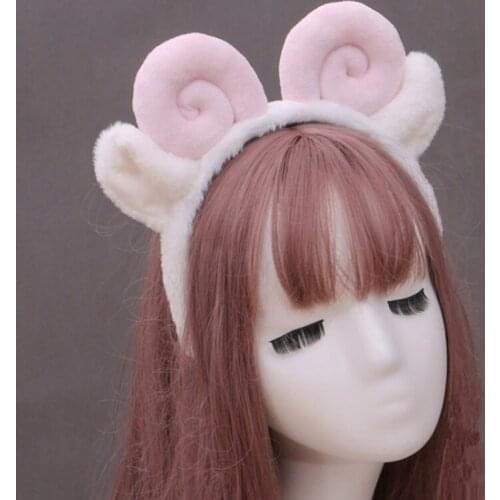 Lolita Soft Sheep Horns Ear Hair Band Furry Animal Hair Hoop Sheep Headband Anime Cosplay Cartoon Headwear Accessories Halloween