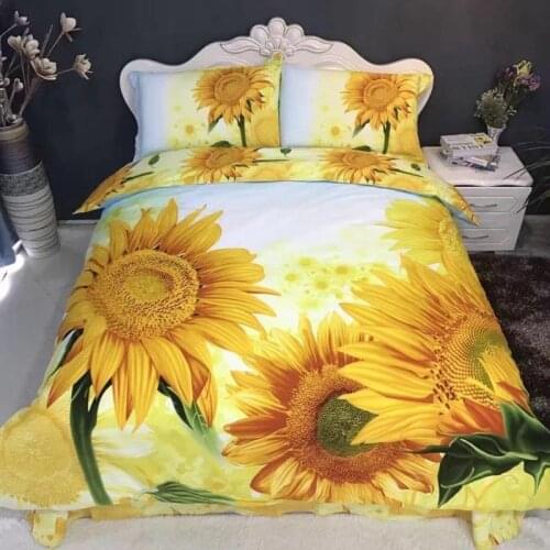 White Golden Sunflower 4Pcs Sanding 100% Cotton Queen King Luxury Wedding Bedding set Duvet Cover Set Bed sheet Pillowcase