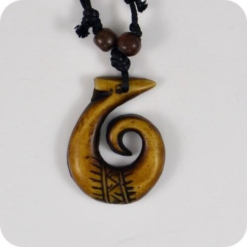 Fish Hooks 02 Resin Carving Pendant Necklace Amulet Lucky Gift Tribal Fashion Jewelry