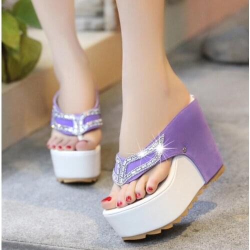 Fashion Sequins Platform Womens Sandals Sexy Summer Slippers Woman Thick Soled Beach Sandals Wedge Woman Shoes Flip-Flops