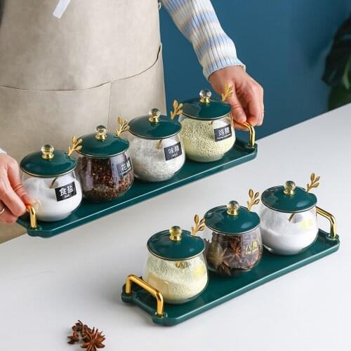 Nordic Glass Spice Rack Salt and Sugar Container Moisture Proof Bbq Pepper Spice Rack Organizer Especiero Kitchen Tools 50