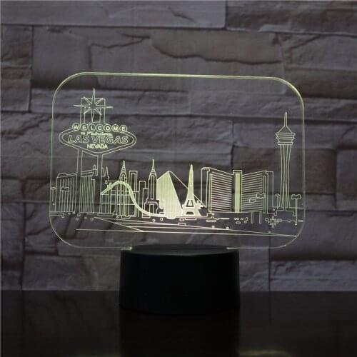 Smart Night Sensor Light Projector LED 3D Nightlight Acrylic Table Lamp Las Vegas Image Bluetooth Base Color Change Room Decor