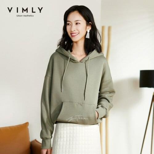 Vimly Winter Sweatshirts For Women Fashion Solid Hooded Pockets Thick Warm Hoodies Casual Female Loose Pullover Tops F3977