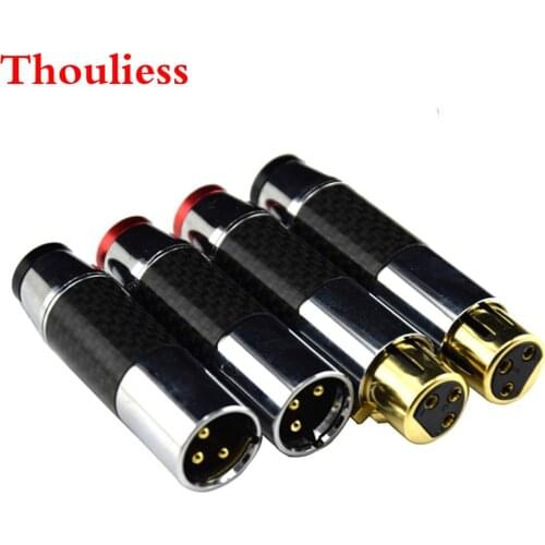 Thouliess 4pcs/lot HIFI Audio Carbon Fiber XLR Plug Connector 3Pin Male to Femlae Black XLR wire connector 3PIN XLR plug