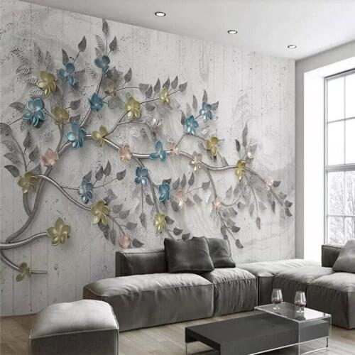 3d three-dimensional retro twig flower embossed plum wall professional production mural wholesale wallpaper poster photo wall