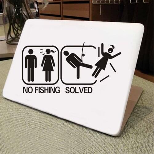 Funny Fishing Boat 4x4 Car Stickers NO FISH PROBLEM Also suits Tackle Box White