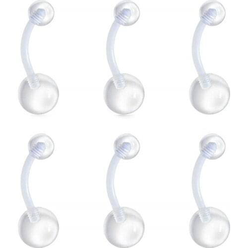 JFORYOU 6-8PCS Clear Bioflex Acrylic Curved Barbell Belly Button Rings Navel Ring Retainer Piercing 14G