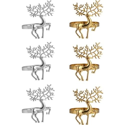 6Pcs Christmas Dining Table Elk Polished Napkin Ring Buckle Eco-Friendly Sika Deer Napkin Ring Paper Towel Ring