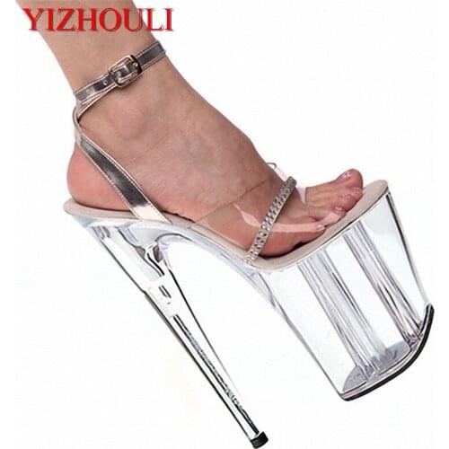 8 inch, silver elegant female boutique luxury nightclub pole dancing 20 cm sandals, Princess super high heels