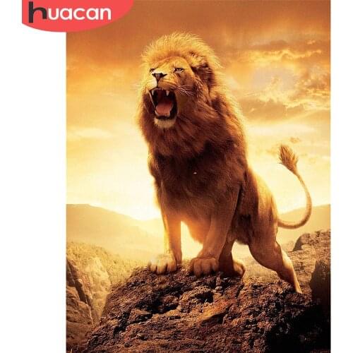 HUACAN Diamond Painting Animal Mosaic Kit 5D DIY Diamond Embroidery Lion Home Decor Handmade Gift