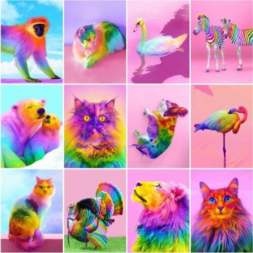 HUACAN Diamond Painting Cat New Arrival Diamond Embroidery Bear Mosaic Lion Cross Stitch Home Art Handmade Gift