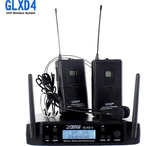 GLXD4 2 Channel Headset Wireless Microphone Professional UHF Earhook Cordless Microphone Micro For Home Studio Drum PC Computer