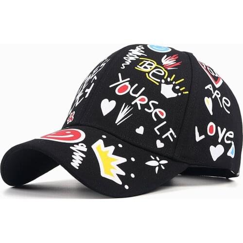 Womens Baseball Cap Black New 2020 Cotton Cartoon Queen graffiti Print Snapback Hip Hop Hat Caps For Women Casquette Femme