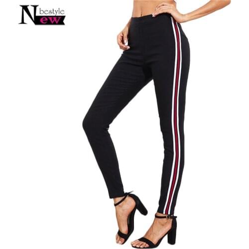 Newbestyle Ladies Side Striped Skinny Pants High Waist Workwear Woman Pants Casual Women Autumn Black Zipper Fly Skinny Trousers