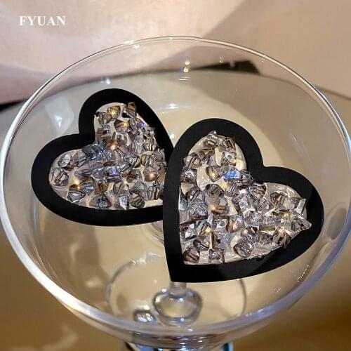FYUAN Black Acrylic Heart Stud Earrings for Women Oversize Geometric Irregular Crystal Earrings Weddings Party Jewelry Gifts
