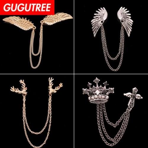 GUGUTREE brooch breastpin wings leaf deer patches metal patches badges applique patches for clothing HH-16