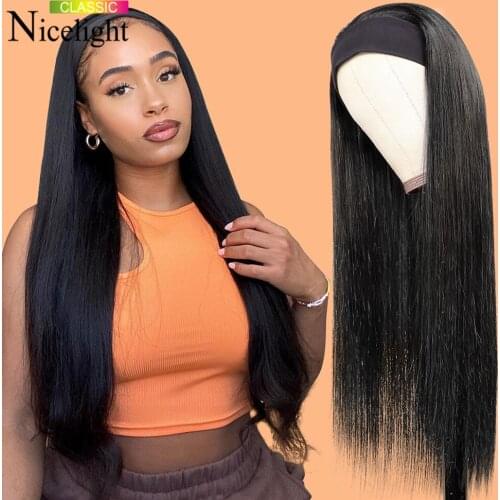 Nicelight Indian Straight Hair Headband Wig Glueless Human Hair Wigs Real Hairline Scarf Wig Fit All Size Head For Black Women