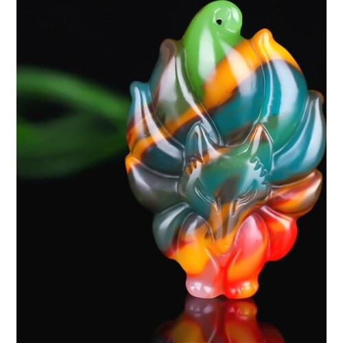 Chinese Natural Color Jade Nine-Tailed Fox Pendant Necklace Hand-Carved Fashion Charm Jewery Accessories Amulet Men Women Gifts