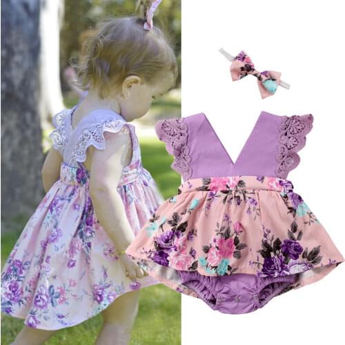 Pudcoco Infant Kid Baby Girl Sister Matching Outfits Lace Floral Jumpsuit Romper Dress Outfit Girls Summer Clothes