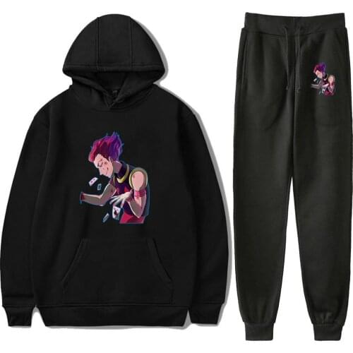 Anime Hunter X Hunter Hisoka Tracksuit Men Sets Fashion Sporting Suit Hooded Sweatshirt +Sweatpants Mens Clothing 2 Pieces Set