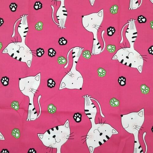 Beautiful Rose Color Cartoon Cat Cotton Fabric cat & Paw Print Cotton Fabric DIY Sewing Children T-shirt Clothing/Girl Dress