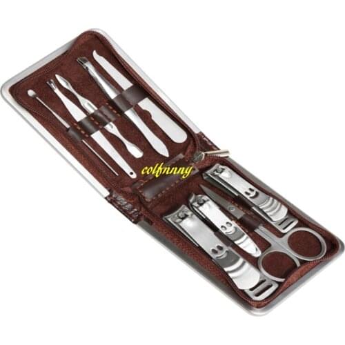 240sets/lot 9pcs Nail Clipper Kit Pedicure Scissor Cutter Tweezer Earpick Utility Manicure Tools With leather zipper case