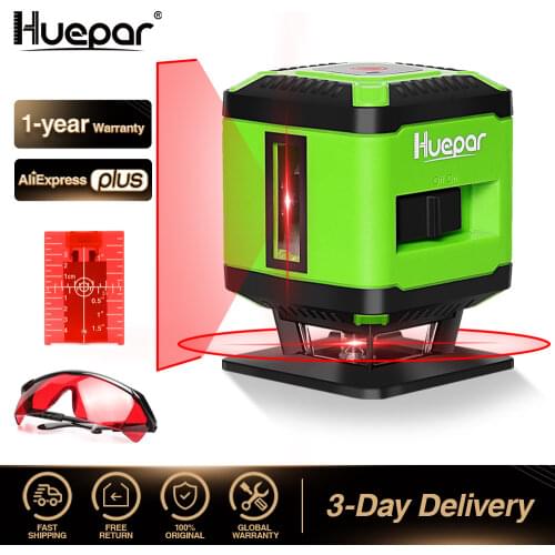 Huepar Red Beam Cross Line Laser Floor Laser Level for Tile Laying Square Leveling+Red Laser Glasses+Red Laser Target Plate