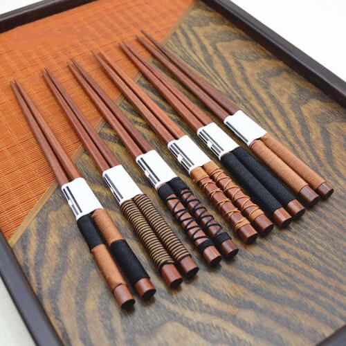 6 Pairs Handmade Japanese Natural Chestnut Wood Sushi Chopsticks Set Value Gift Sushi Chinese Food Chopsticks