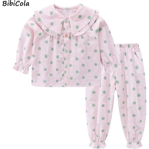 Girls Pajamas Spring Long Sleeve Children Sleepwear Cartoon print Set Washed cotton Boys Pyjamas Sets for Kid Nightwear Set 3-7Y