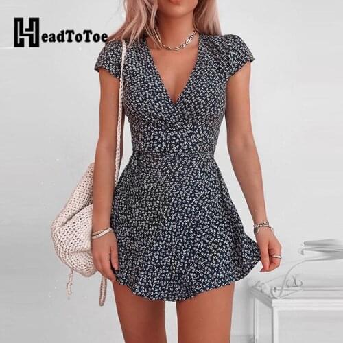 Floral Print Short Sleeve Wrap Dress
