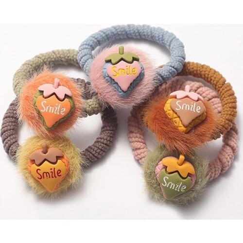 2pcs/Set Strawberry Ball Hair Ring Rubber Band Cartoon Fruit Elastic Hair Bands Headwear Kids Cute Hair Accessories Ornaments