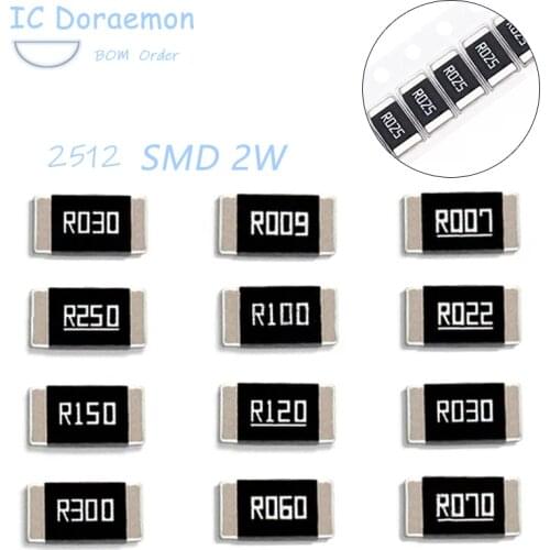 20PCS Alloy Resistor 2W R001 R002 R003 R004 R008 R009 R010 R012 R015 2512 1% R020 R025 R060 R070 R100 R120 R150 R300 R500 SMD